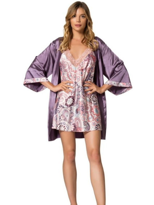 Women's nightgown with robe Moongirl ANDI Satin Purple