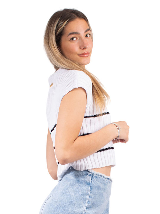 Combos Knitwear Women's Sweater Cotton Striped BLACK-WHITE
