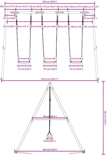 vidaXL Metal Hanging Swing 185x185x185cm Blue