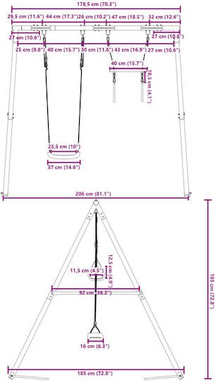 vidaXL Κούνια Κρεμαστή Μεταλλική 185x185x185εκ. Μπλε