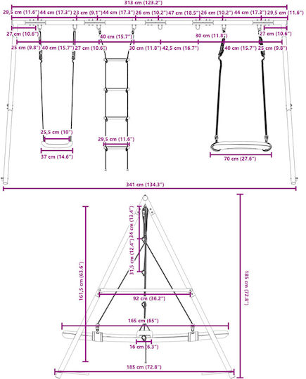 vidaXL Metal Double Swing 185x185x185cm Multicolour