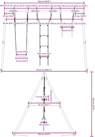 vidaXL Metal Hanging Swing 185x185x185cm Multicolour