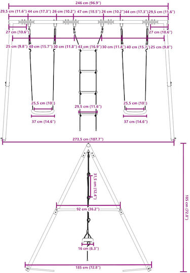 vidaXL Metal Double Swing 185x185x185cm Multicolour