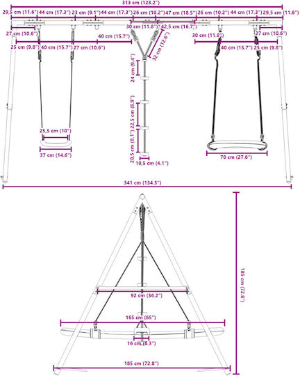 vidaXL Κούνια Διπλή Μεταλλική 185x185x185εκ. Πολύχρωμη