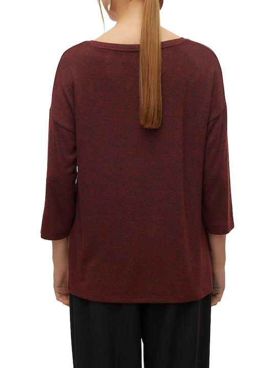 Vero Moda Damen Pullover mit 3/4-Ärmeln & V-Ausschnitt Bordeaux