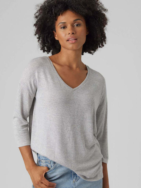 Vero Moda Women's Sweater with 3/4 Sleeve & V Neckline grey