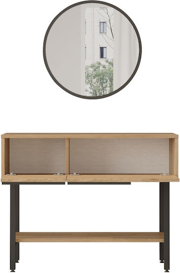 Fulham Console Table Wood & Metal with Mirror Natural/black L100xW29.5xH76cm