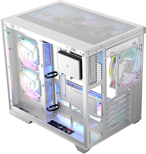 Modecom Panorama ARGB 7F Gaming Midi-Turm Computergehäuse mit Seitenfenster Weiß