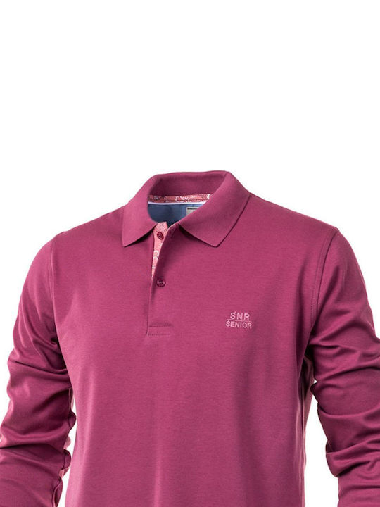 Senior Men's Long Sleeve Blouse Polo Pink