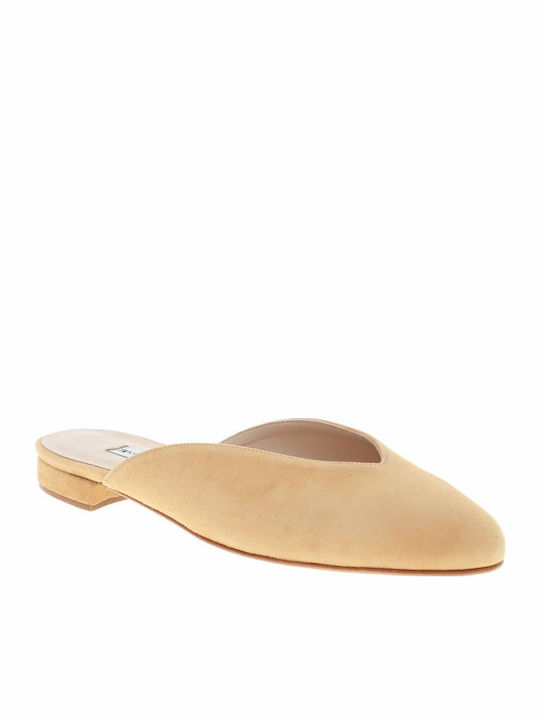 Flat Suede Mules in Beige Color