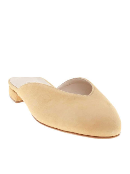 Flat Suede Mules in Beige Color