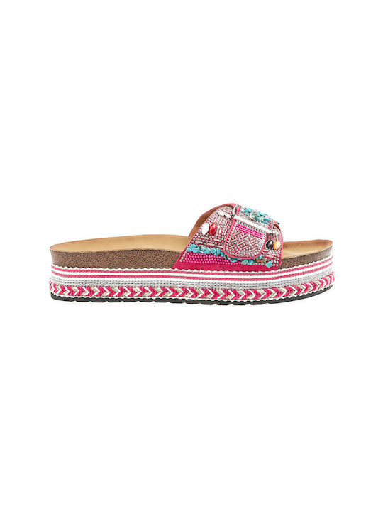 Verde Women's Flat Sandals in Fuchsia Color