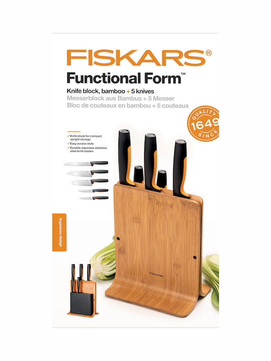 Fiskars Messerset mit Block aus rostfreiem Stahl 5Stück