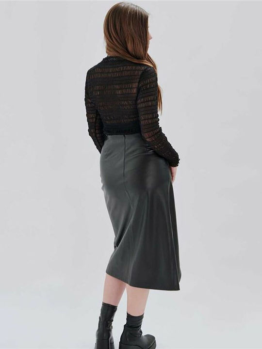 24 Colours Leather Maxi Skirt in Black Color