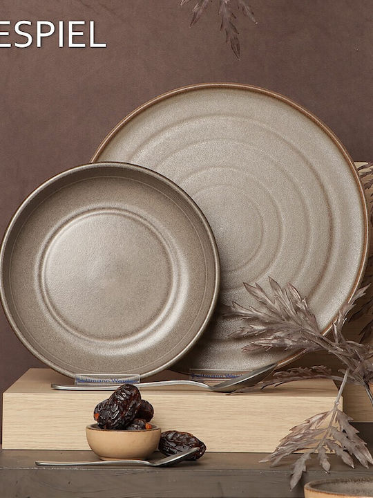 Espiel Calabria Plate Shallow Ceramic Beige with Diameter 28.6cm