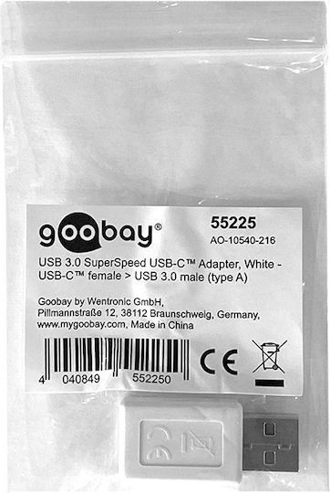 Goobay Convertor USB-A masculin în USB-C feminin Alb 1buc 55225
