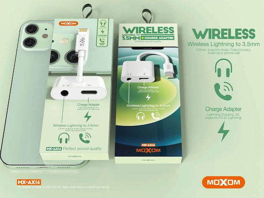 Moxom Конвертор Lightning мъжки към 3.5mm / Lightning женски Бял 1бр MX-AX16