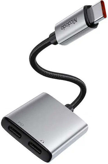 Mcdodo 2in1 Μετατροπέας USB-C male σε USB-C 2x female Ασημί 1τμχ