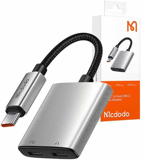 Mcdodo 2in1 Μετατροπέας USB-C male σε USB-C 2x female Ασημί 1τμχ