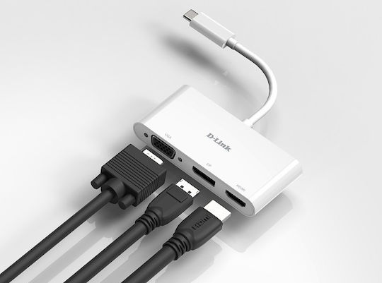D-Link Μετατροπέας USB-C male σε DisplayPort / HDMI / VGA female Λευκό 1τμχ