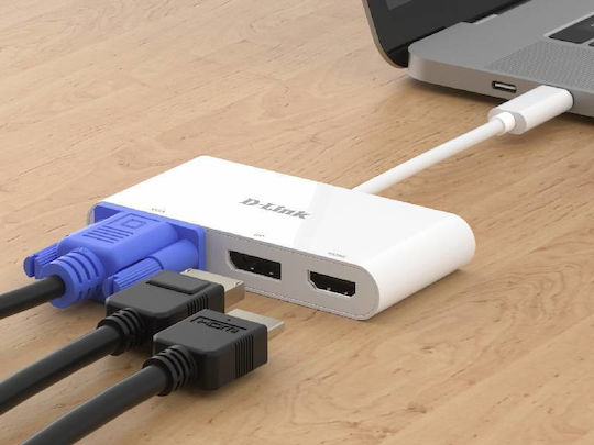 D-Link Μετατροπέας USB-C male σε DisplayPort / HDMI / VGA female Λευκό 1τμχ