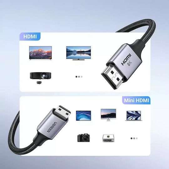 Ugreen HD163 HDMI 2.1 Ultra High Speed 48Gbps 4K 120Hz HDR VRR Cable HDMI Male - Mini HDMI Male 2m Black