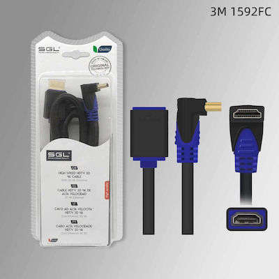 SGL Winkel (90°) Kabel HDMI-Stecker - HDMI-Buchse 3m Schwarz