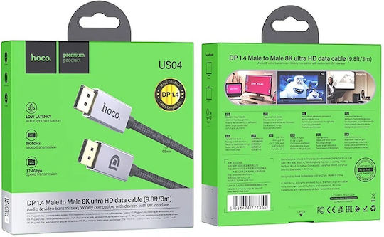 Hoco US04 HDMI 1.4 High Speed 1080p 120Hz Braided Cable HDMI male - HDMI male 3m Μαύρο