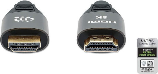 Manhattan HDMI 2.1 Ultra High Speed 48Gbps 4K 120Hz HDR VRR Braided Cable HDMI male - HDMI male 1m Μαύρο