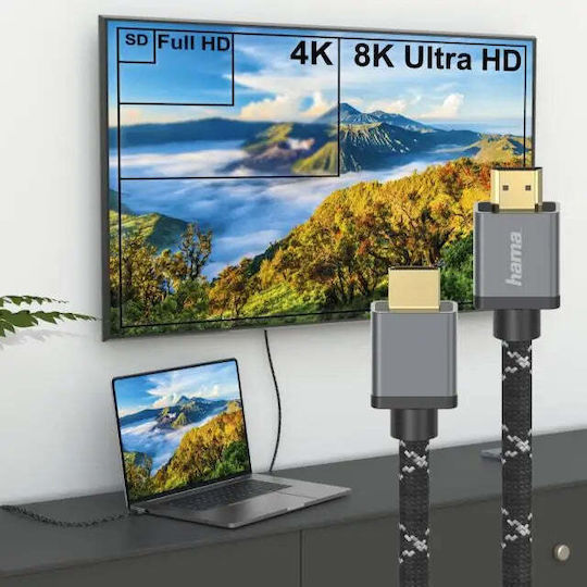 HAMA Cablu HDMI Ultra High Speed 2.1 Ultra High Speed 48Gbps 4K 120Hz HDR VRR HDMI De Sex Masculin - HDMI De Sex Masculin 2m Negru