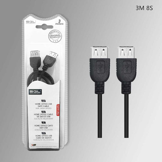 SGL USB 2.0 Cablu USB-A female - USB-A female Negru 3m 097435