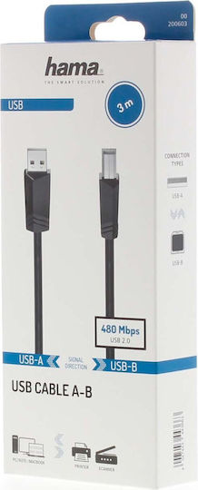 HAMA USB 2.0 Кабел USB-A мъжки - USB-B мъжки Черен 3м 00200603