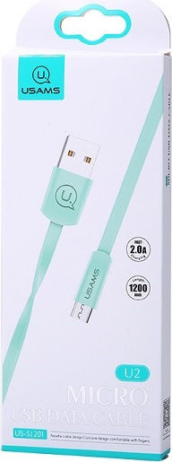 Usams SJ201 1.2m Flat USB 2.0 to micro USB Cable Blue (SJ201MIC04)