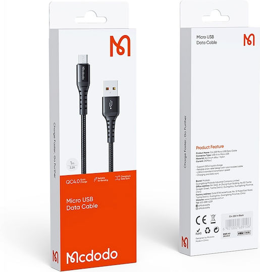 Mcdodo Braided USB 2.0 to micro USB Cable Μαύρο 0.2m (CA-2280)