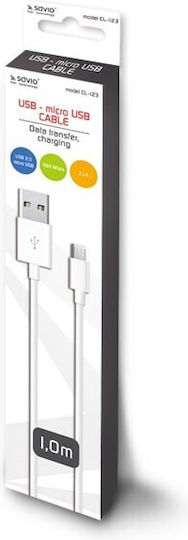 Savio Regular USB 2.0 to micro USB Cable Λευκό 1m (CL-123)