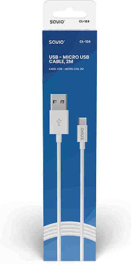 Savio Regular USB 2.0 to micro USB Cable Λευκό 2m (CL-124)