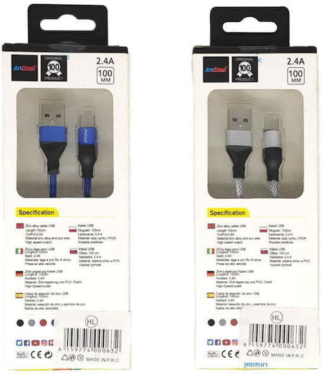 Andowl Geflochten USB 2.0 auf Micro-USB-Kabel Schwarz 1m (QY-W083) 1Stück