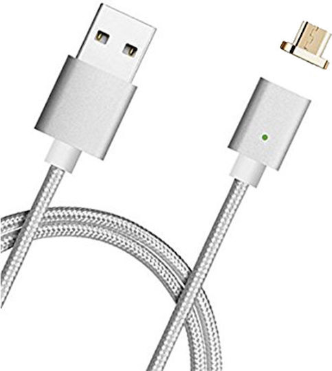 Powertech Магнитен USB 2.0 до микро USB кабел Сребрист 1м (PT-547) 1бр