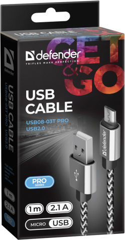 Defender Braided USB 2.0 spre micro USB Cablu Negru 1m (87803) 1buc