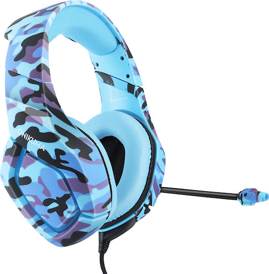 Onikuma K1-B Over Ear Gaming Headset με σύνδεση 3.5mm Camo Blue for PC