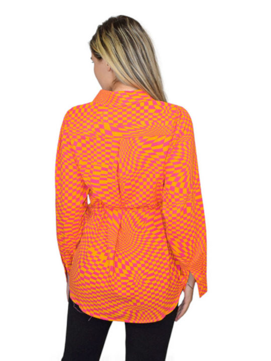 Morena Spain Women's Checked Long Sleeve Shirt Orange