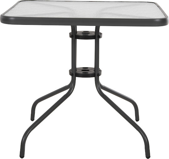 Masă Pentru Spații Exterioare Mici Metalică Cu Suprafață Din Sticlă Gri 80x80x71cm