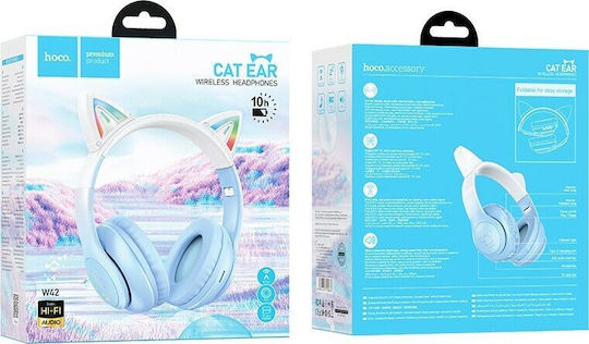 Hoco W42 Cat Ears Ασύρματα / Ενσύρματα Παιδικά Over Ear Ακουστικά με 12 ώρες Λειτουργίας Crystal Blue