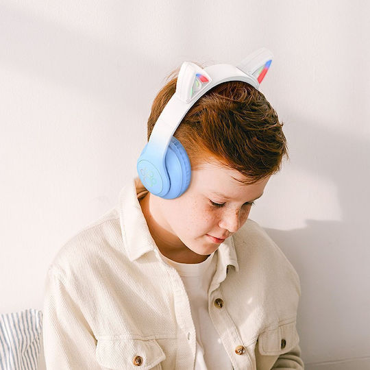 Hoco W42 Cat Ears Ασύρματα / Ενσύρματα Παιδικά Over Ear Ακουστικά με 12 ώρες Λειτουργίας Crystal Blue
