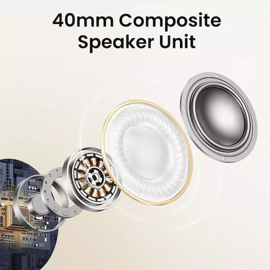 Ugreen HP202 HiTune Max5 Ασύρματα / Ενσύρματα Over Ear Ακουστικά με 90 ώρες Λειτουργίας και Quick Charge Λευκά