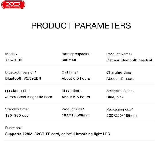 XO BE36 Ασύρματα Bluetooth Over Ear Ακουστικά Γαλάζια