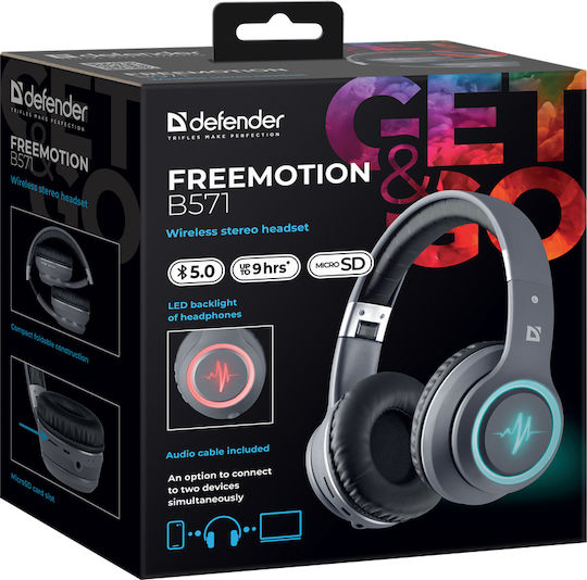 Defender Freemotion B571 Ασύρματα Bluetooth On Ear Ακουστικά με Ραδιόφωνο με 9 ώρες Λειτουργίας Γκρι