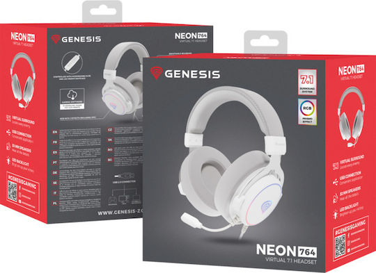 Genesis Neon 764 Over Ear Gaming Headset with Connection USB White