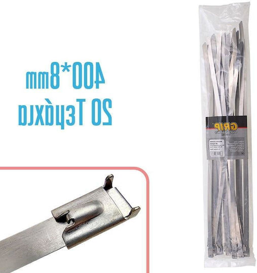 Grip Δεματικά Καλωδίων Πλαστικά 400mmx8mm σε Ασημί χρώμα (20τμχ) (1021.108)