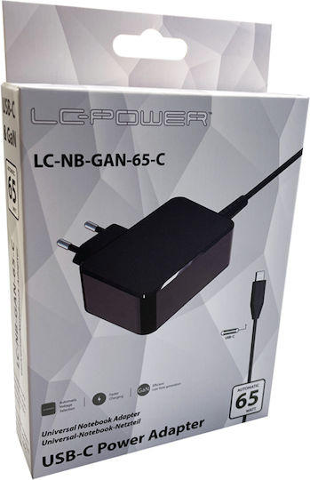 LC-Power USB-C Universal Laptop Charger 65W 20V 3.25A with Detachable Power Cable